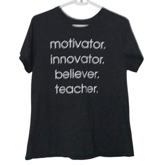 Motivator Innovator Believer Teacher Graphic T-Shirt L PositiviTees Gray Short S - Picture 1 of 5